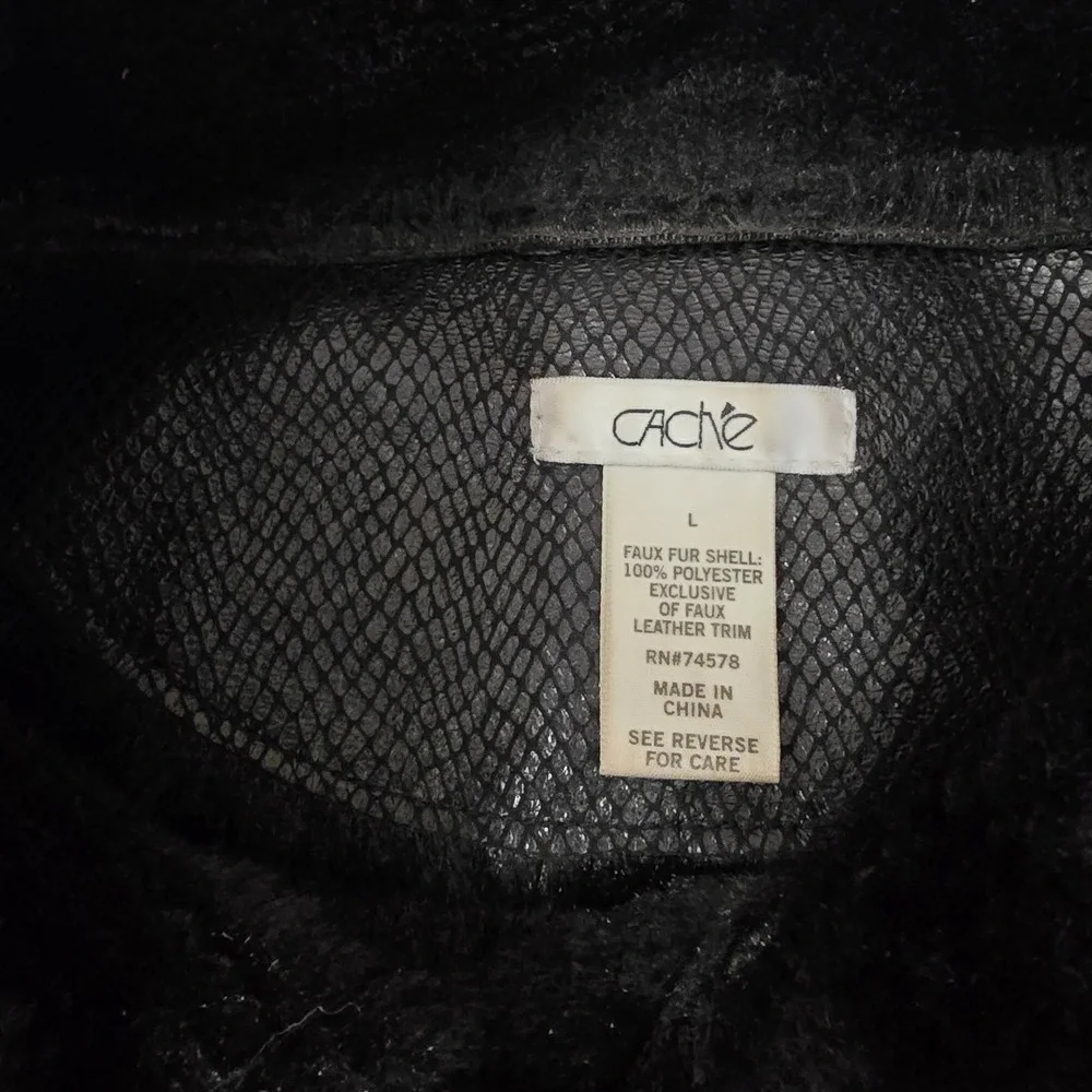 VTG Cache Faux Snakeskin Shimmer Leather Fur Trim Zip Jacket Womens‎ L